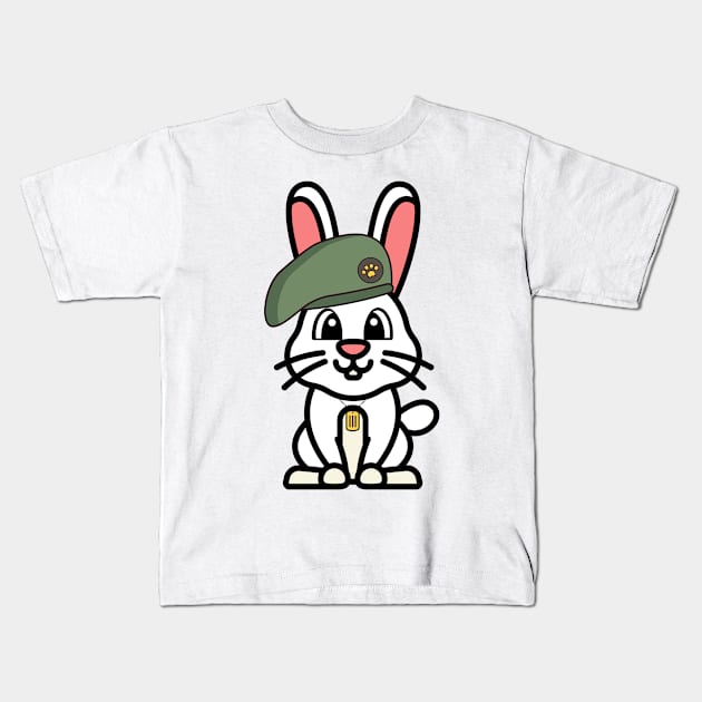 Green Beret Bunny Kids T-Shirt by Pet Station